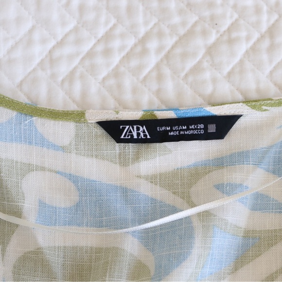 Zara printed twist front cropped blouse linen blend size Medium - Picture 6 of 6